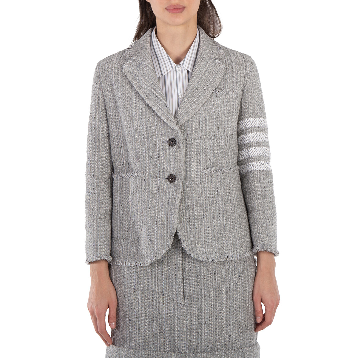 ジャケット THOM BROWNE Woman Jacket Grey FKJ083AY1002 035 Wool Fleece Stripe Bomber | Thom Browne