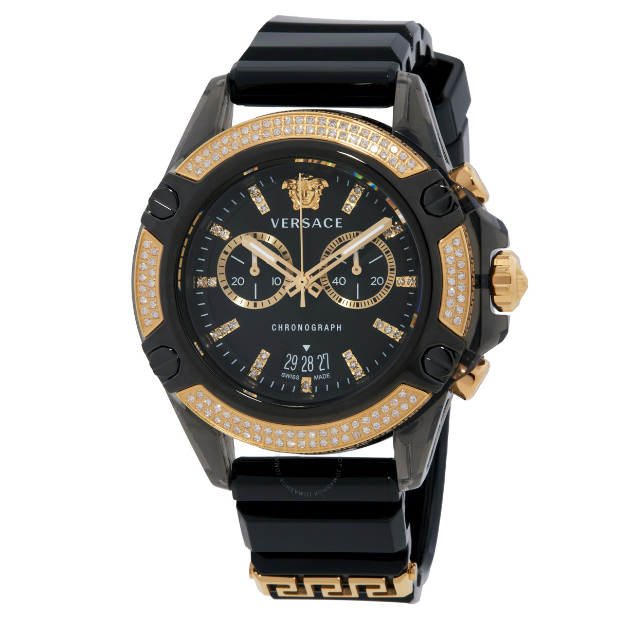 ☆VERSACE☆ Mini Vanity レディースウォッチ BLACK×GOLD♪ Versace Mini Vanity Quartz Black Dial Ladies Watch VEAA00518