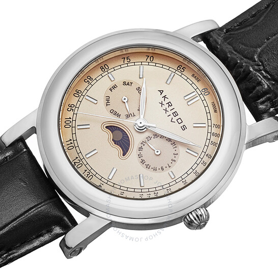 Akribos Xxiv Akribos Cream Dial Black Leather Men's Watch