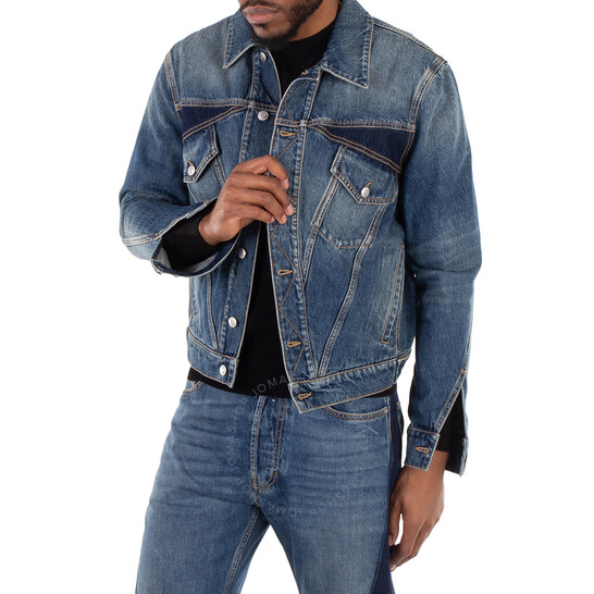 Alexander Mcqueen Men's Blue Washed Panelled Denim Jacket