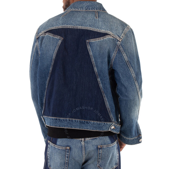 Alexander Mcqueen Men's Blue Washed Panelled Denim Jacket