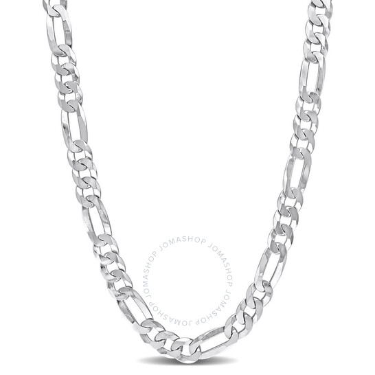 Amour 8.9mm Flat Figaro Chain Necklace In Sterling Silver