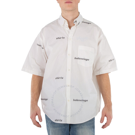 Balenciaga All Over Logo Short Sleeve Shirt White & Black
