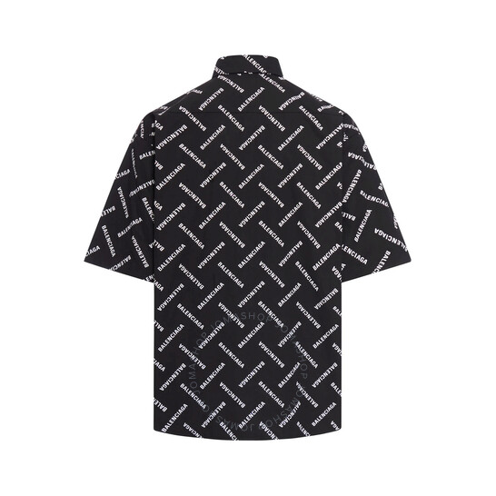 BALENCIAGA BLACK AND WHITE COTTON SHIRT 長袖 Balenciaga All-Over Logo Collared Shirt, Brand Size 38 (Neck