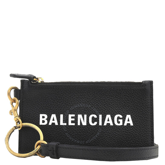 Balenciaga Black Calfskin Cash Card Case On Keychain 594548