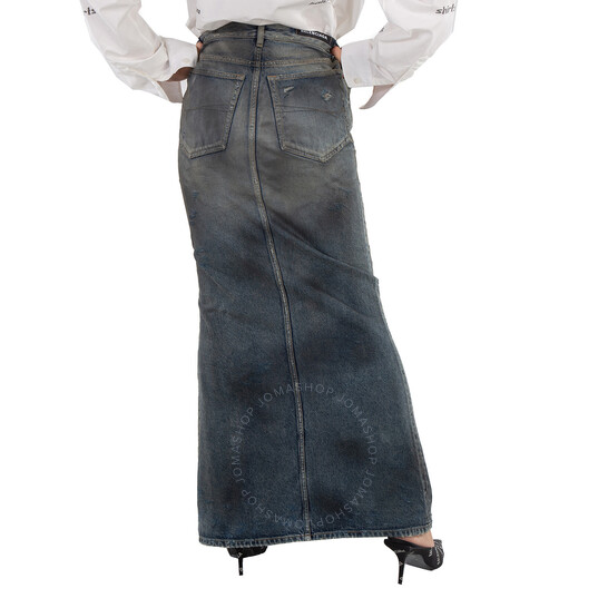 Balenciaga Faded Maxi Denim Skirt In Dirty Pale Blue, Brand
