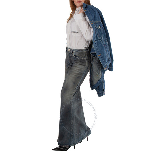 Balenciaga Faded Maxi Denim Skirt In Dirty Pale Blue, Brand