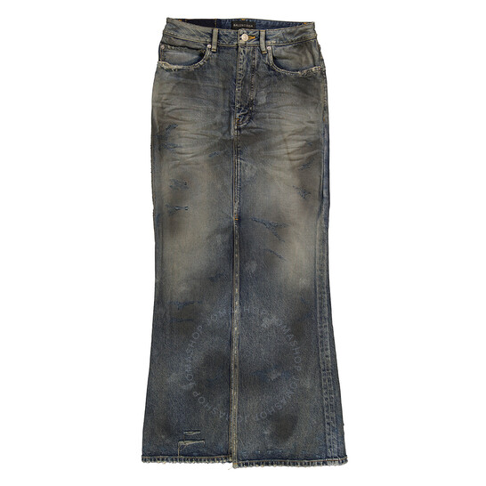 Balenciaga Faded Maxi Denim Skirt In Dirty Pale Blue, Brand