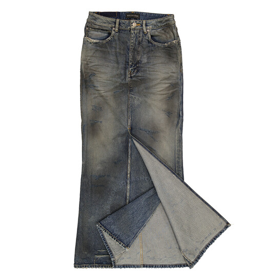 Balenciaga Faded Maxi Denim Skirt In Dirty Pale Blue, Brand