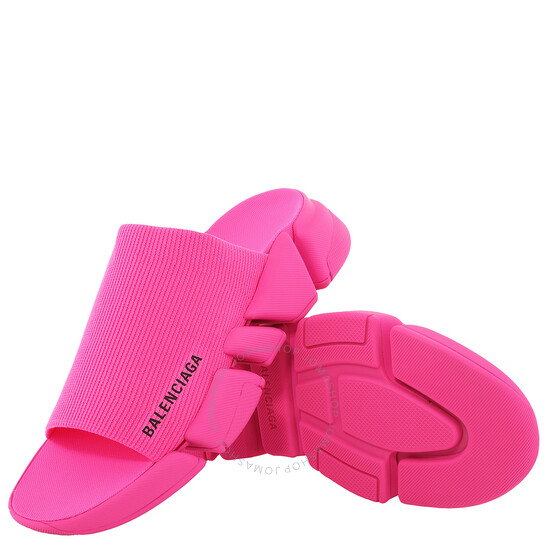 Balenciaga Fluo Pink Recycled Knit Speed 2.0 Slide Sandals