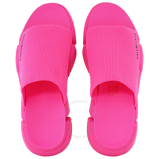 直営店☆BALENCIAGA☆ SPEED 2.0 ニット スライドサンダル/ PINK Balenciaga Fluo Pink Recycled Knit Speed 2.0 Slide Sandals