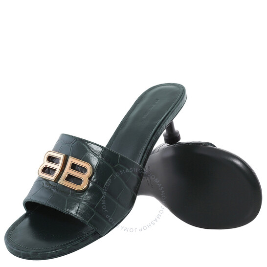 Balenciaga Green BB Croc-Embossed Groupie Sandals, Brand