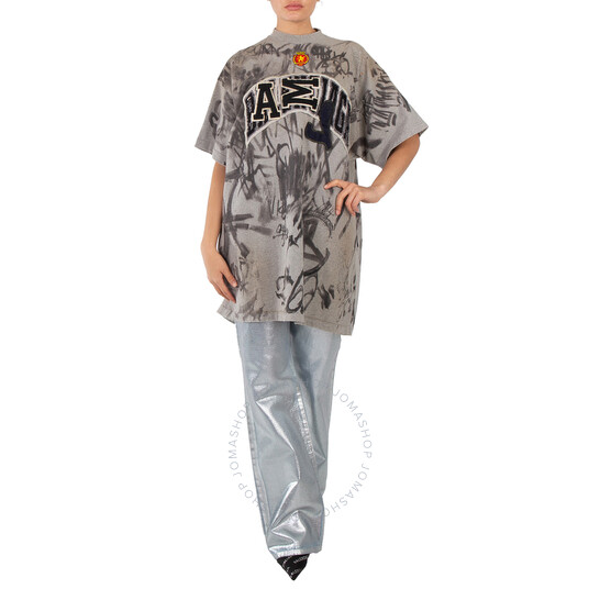 【BALENCIAGA】オーバーサイズコットンTシャツ HeatherGrey Balenciaga Heather Grey Graffiti Oversized T-Shirt, Brand