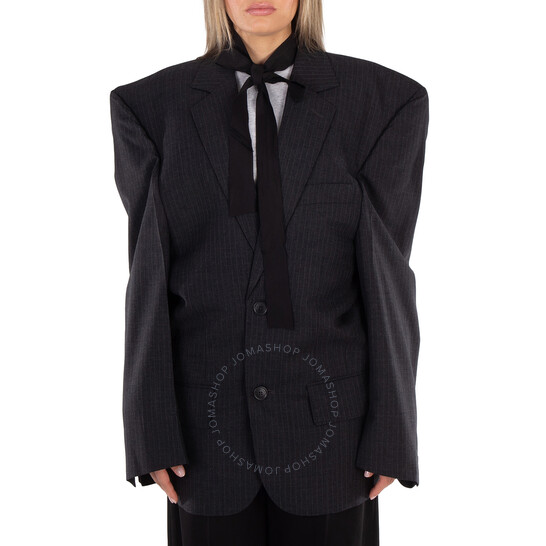 Balenciaga Ladies Anthracite Cut Away Boxy Blazer, Brand