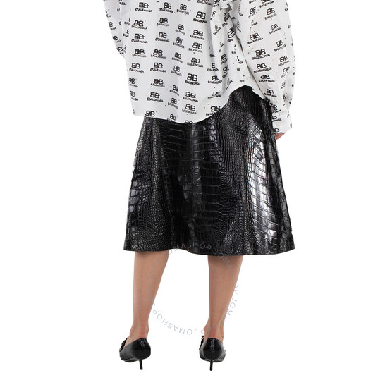 【関税&送料込】Balenciaga Black Leather Flared Skirt BALENCIAGA | Shiny Grained Leather A-line Skirt | Women