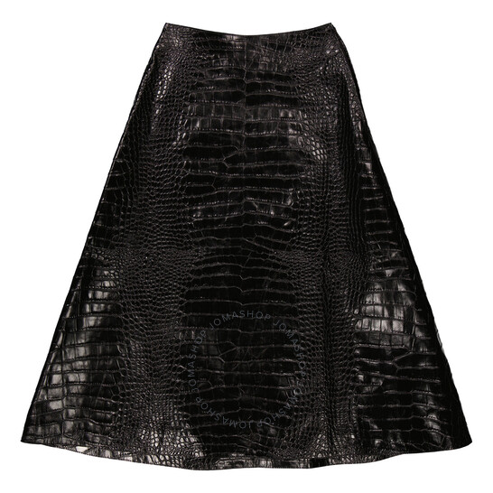 Balenciaga Ladies Black Crocodile-Effect A-Line Skirt, Brand