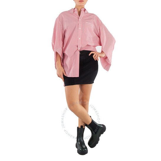 Balenciaga Ladies Peach Pitch Black Upside-Down Denim