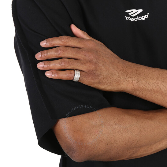 Balenciaga Shiny Silver Force Striped Ring, Size 54 674648