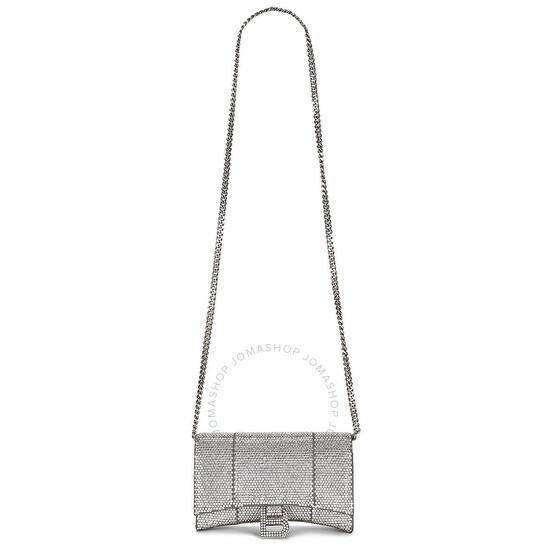 Balenciaga Smoke Grey Rhinestone Hourglass Wallet On Chain