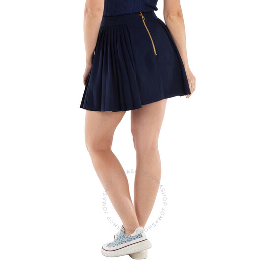 Balmain Ladies Marine Pleated Button-Detail Skirt, Brand
