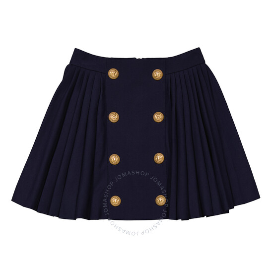 Balmain Ladies Marine Pleated Button-Detail Skirt, Brand