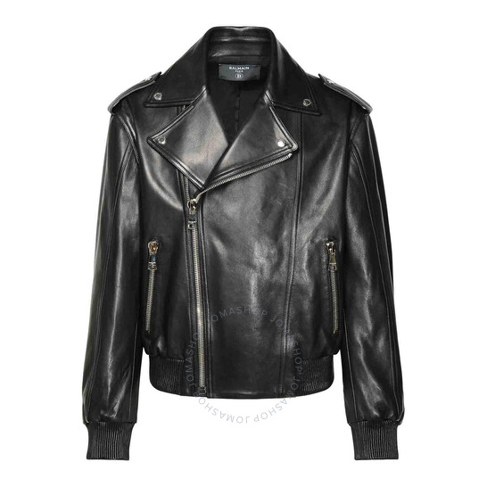 Balmain Leather Bomber Jacket, Brand Size 48 (US Size 38