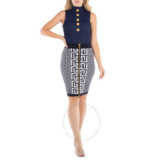 スカート BALMAIN Woman Skirt Yellow Cream BF1LC006KE67 GFE Balmain Monogram Jacquard High-Waist Skirt, Brand Size 36