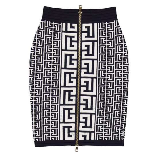 スカート BALMAIN Woman Skirt Yellow Cream BF1LC006KE67 GFE Balmain Monogram Jacquard High-Waist Skirt, Brand Size 36