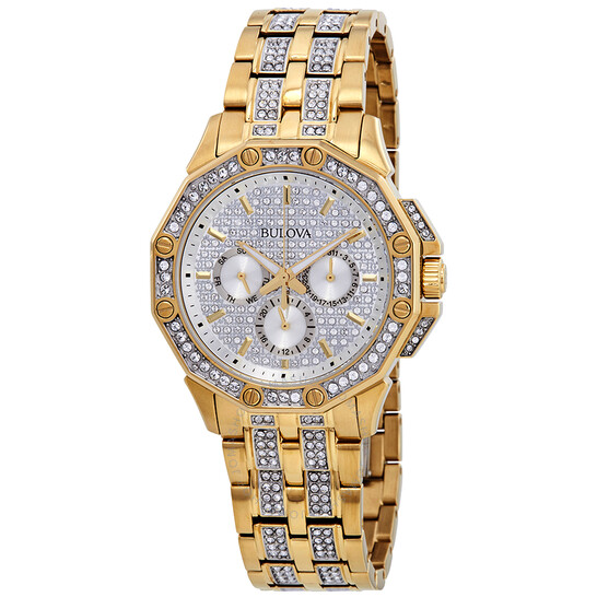 Bulova Crystal Silver Dial Yellow Gold-tone Men's Watch