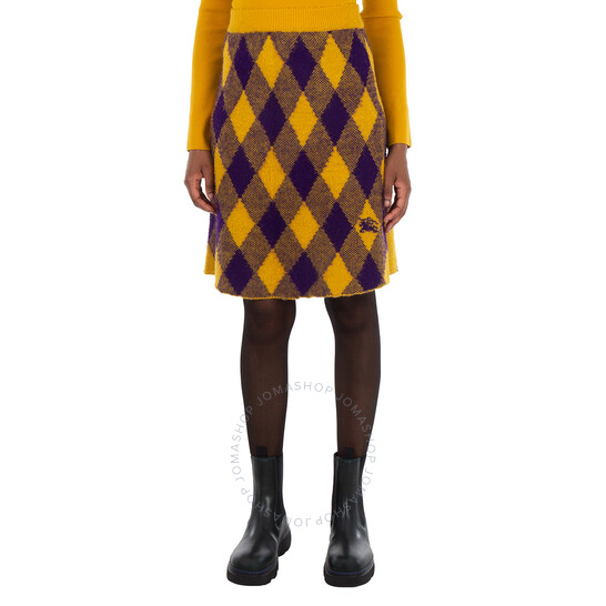 Burberry Argyle Check-Pattern Knitted Skirt, Size Medium
