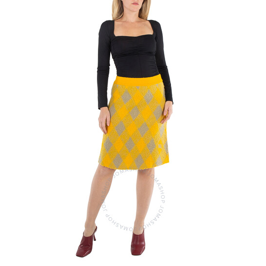 Burberry Argyle Knee Length Wool Skirt, Size Medium 8077691