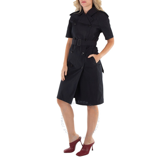 Burberry Black Cotton Blend Belted Trench Dress, Brand Size