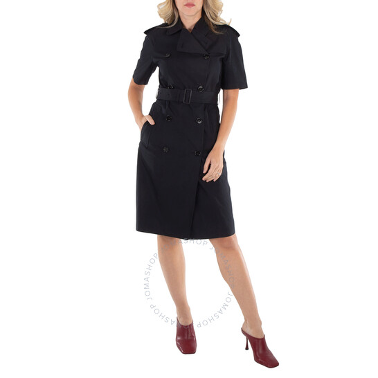 Burberry Black Cotton Blend Belted Trench Dress, Brand Size