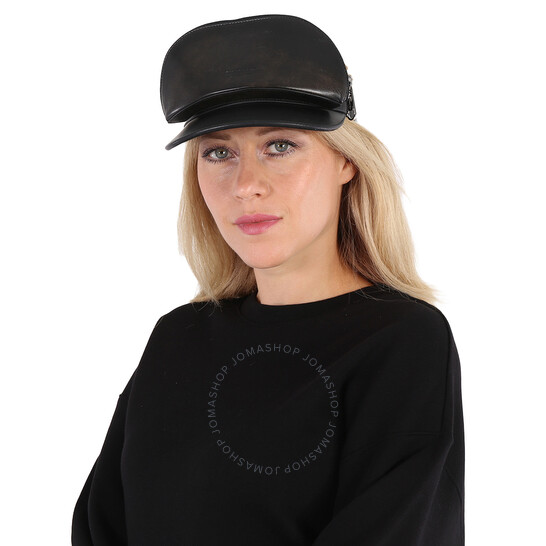 Burberry Black Leather Zip-Pocket Visor, Size Small 8043189