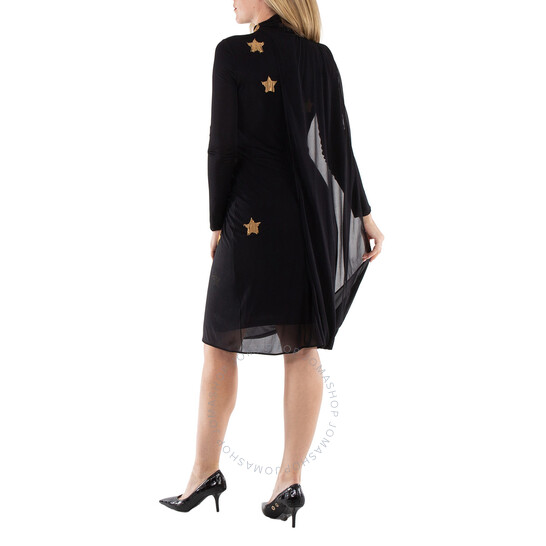 Burberry Black Star Motif Gathered Silk Viscose Dress, Brand