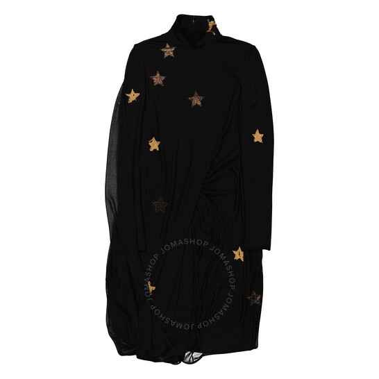 Burberry Black Star Motif Gathered Silk Viscose Dress, Brand