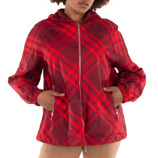 Burberry Check Nylon Hooded Jacket, Size Small 8079012