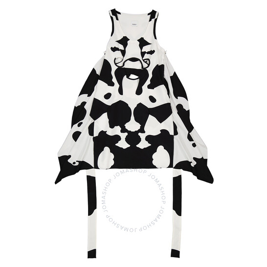 Burberry Cow-Print Pieced Cutout Silk Mini Dress, Brand Size