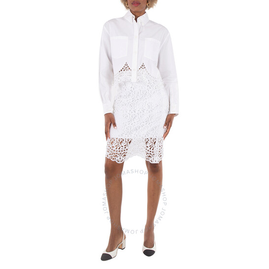 Burberry★素敵！White Lace Detail Shirt Dress Burberry Reconstructed Lace Panel T-Shirt Dress, Brand Size