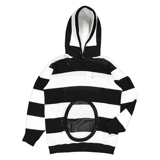 Burberry Cut-out Detail Striped Cotton Hoodie, Size Medium
