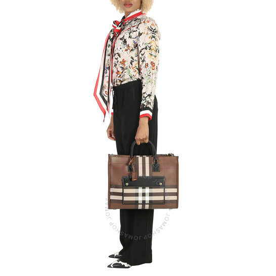 Burberry Dark Birch Brown Check Medium Freya Tote Bag