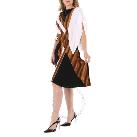 Burberry Flag Intarsia Asymmetric Silk Dress In Black, Brand