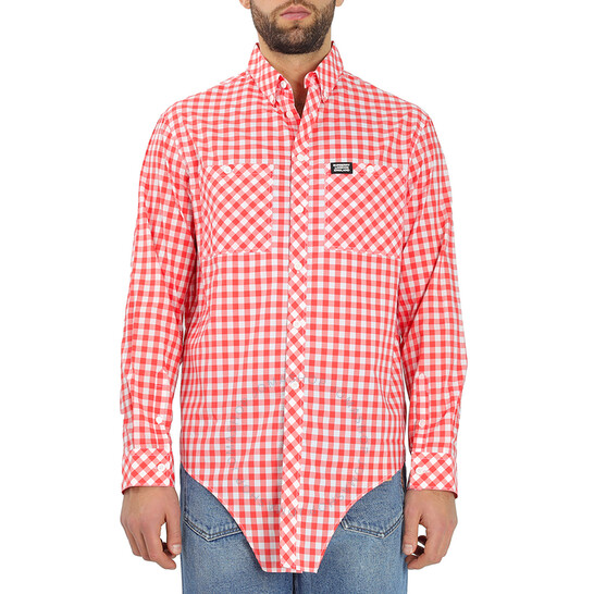 【関税込み】Burberry KG5 GRAHAM CHECK Burberry Gingham Cotton Cut-out Hem Oversized Shirt, Size X