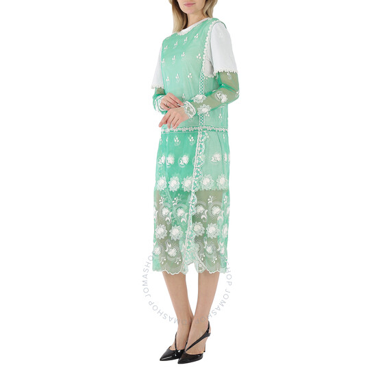 Burberry Green And White Embroidered Tulle Dress, Brand Size