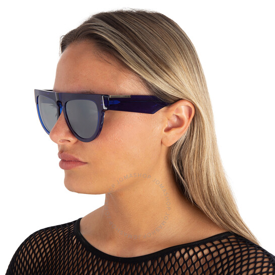 ● BURBERRY ● サングラス Blue / Grey Mirror Silver / 59mm Burberry Grey Mirror Silver Irregular Ladies Sunglasses