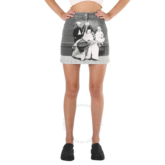 Burberry Grey Stretch Denim Victorian Portrait Print Mini