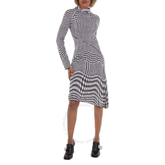 Burberry Houndstooth Pattern Midi Dress, Size Small 8082552