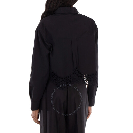 Burberry Lace Long- Sleeve Woven Crop Shirt, Brand Size 8