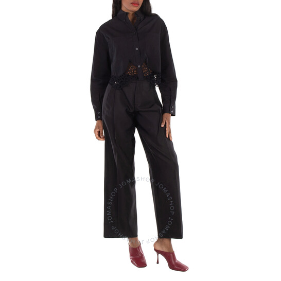 Burberry Lace Long- Sleeve Woven Crop Shirt, Brand Size 8