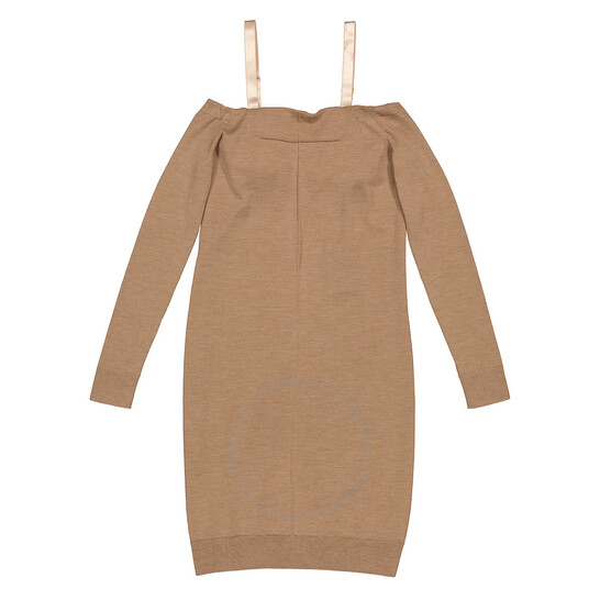 Burberry Ladies Biscuit Bra-Detail Long Sleeve Wool Dress